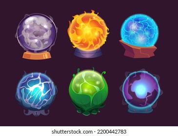 Orb mágico. Esfera para la futura bola de predicción para los magos y los mago. Círculos de dibujos animados vectoriales exactos