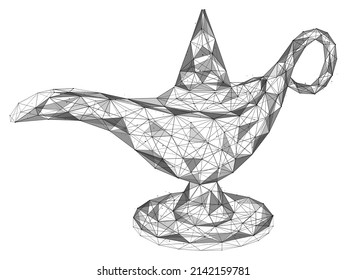 Magic oriental lamp. Polygonal design. White background.