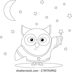 Magic owl coloring book for kids moon stars