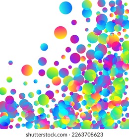 Magic party confetti decoration vector background. Rainbow round elements carnival decor. Surprise burst flying confetti. Holiday celebration decor illustration. Joy particles.