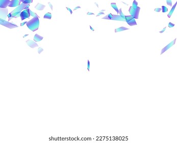 Magic party confetti scatter vector illustration. Blue  hologram particles birthday vector. Surprise burst flying confetti. Prize event decor background. Joy particles.