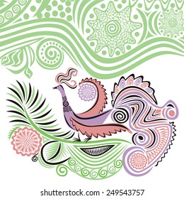 Magic pattern bird and nature green spring background vector illustration