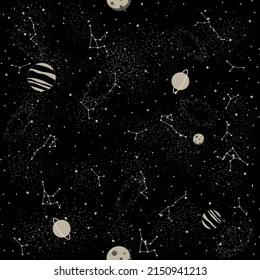 magic pattern with constellations and planets and stars. decorative ornament. seamless pattern for astrology, magic and divination on tarot cards