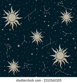 magic pattern with constellations and stars. decorative ornament. seamless pattern for astrology, magic and divination on tarot cards