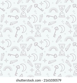 magic pattern with hourglasses, crystals and other symbols