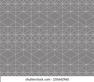 Magic Pattern, Made Of 4 Basic Shapes: An Isometric Triangle, A Square, A Romb, A Circle. White Outlines On Grey