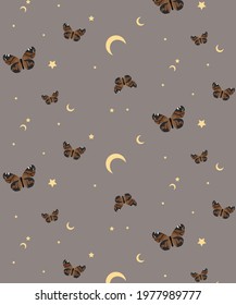 Magic pattern with moths. For printing on T-shirts, hoodies, on wallpaper, phone wallpaper, or for printing on bed linen