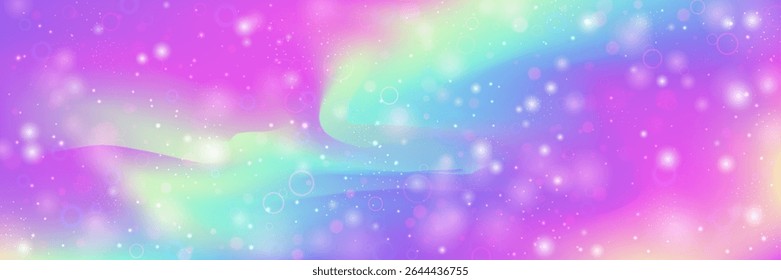 Magic Pattern. Pink Kawaii Hologram And Beautiful Rainbow Gradient. Purple Fairy Background. Fantasy Cartoon Dream With Shiny Holographic Star Design. Blue Magic Pattern.