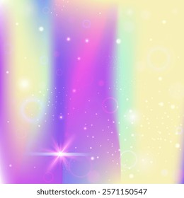 Magic Pattern. Pink Kawaii Invitation. Fairy Hologram. Holographic Fantasy Mesh. Purple Colorful Background. Lilac Galaxy Gradient. Princess Glitter. Stars Magic Pattern.