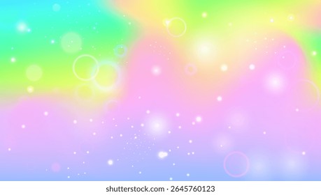Magic Pattern. Pink Unicorn Hologram And Beautiful Fairy Background. Purple, Yellow Kawaii Gradient. Fantasy Cartoon Dream With Shiny Holographic Star Design. Green Magic Pattern.