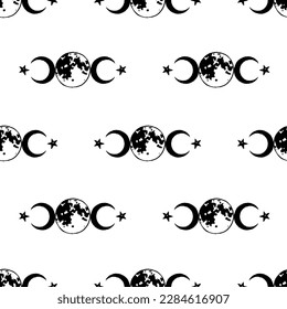 Magic pattern of repeating three moons on a white background