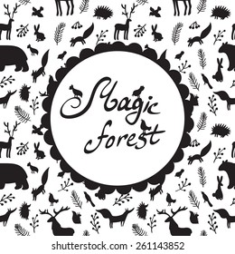 magic pattern with silhouettes of animals