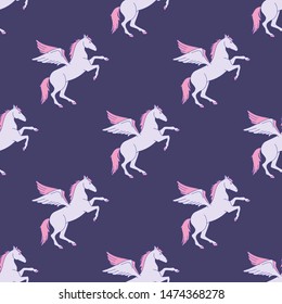 Magic pegasus, unicorn fairy-tale animal vector pattern