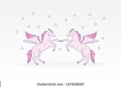Magic pegasus, unicorn fairy-tale animal vector card