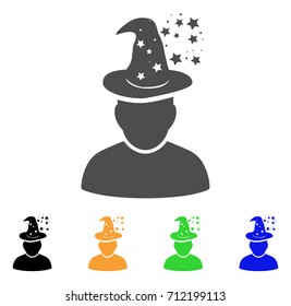 Magic Person icon. Vector illustration style is a flat iconic magic person symbol with black, grey, green, blue, yellow color versions. Designed for web and software interfaces.