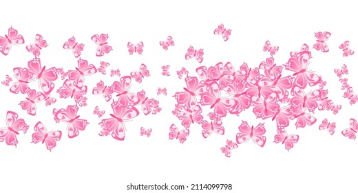 Magic pink butterflies abstract vector background. Spring vivid moths. Wild butterflies abstract kids wallpaper. Gentle wings insects patten. Fragile creatures.