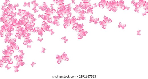 Magic pink butterflies abstract vector illustration. Spring funny moths. Decorative butterflies abstract dreamy background. Gentle wings insects graphic design. Tropical creatures.
