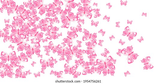 Magic pink butterflies cartoon vector illustration. Spring colorful moths. Detailed butterflies cartoon baby background. Tender wings insects patten. Fragile beings.
