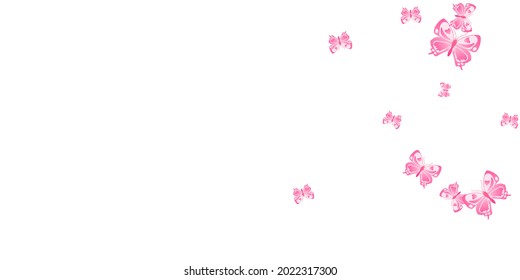 Magic pink butterflies flying vector wallpaper. Spring colorful insects. Decorative butterflies flying kids background. Gentle wings moths patten. Tropical creatures.
