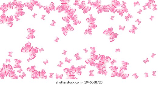 Magic pink butterflies isolated vector background. Summer pretty moths. Fancy butterflies isolated girly illustration. Sensitive wings insects patten. Fragile creatures.
