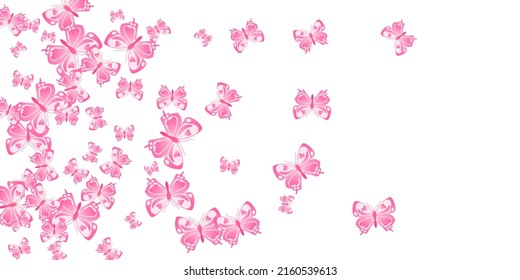 Magic pink butterflies isolated vector wallpaper. Spring ornate moths. Decorative butterflies isolated children illustration. Delicate wings insects patten. Garden beings.