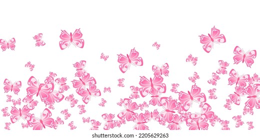 Magic pink butterflies isolated vector background. Summer ornate moths. Detailed butterflies isolated kids illustration. Delicate wings insects patten. Fragile beings.