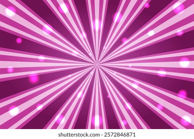 Magic pink colored background with glowing stars. Magic background with sun rays pattern. Vector illustration