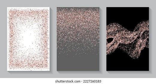 Magic pink confetti dot scatter texture. Triangle square circle star elements background. Banner template. Blink crumb granules powder confetti. Party decoration stardust splatter