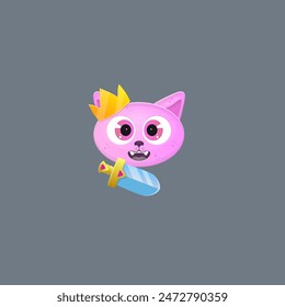 Magic Pink Cute Cat Character Glossy Sub Bit Badge Streamer Graphics Games UI Crown Sword Emblem Twitch Game Icon Isolated Vector Design