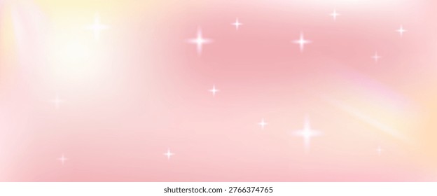 Magic pink gradient glitter background for poster and print. Dream gradation with rainbow prism in soft pastel bokeh. Yellow and pink vector sparkle with fairy sky and holographic twinkle.