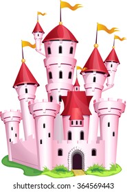 Magic pink princess castle on a white background.