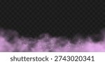 Magic pink purple smoke cloud with glitter on black transparent background. Rose fog with sparkle