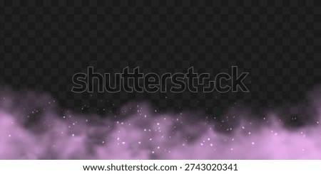 Magic pink purple smoke cloud with glitter on black transparent background. Rose fog with sparkle
