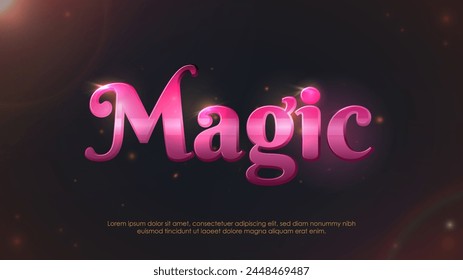 Magic pink text banner. Inscription for posters and covers. Template and layout, grahic element for website. Calligraphy and typography. Cartoon flat vector illustration isolated on black background