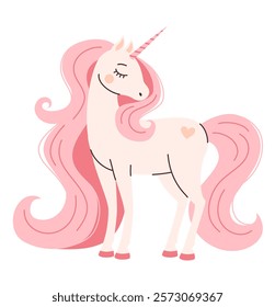 Magic pink unicorn. Flat vector illustration.