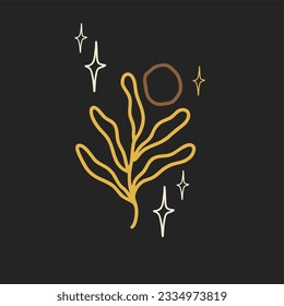 Magic plant. Mystical esoteric dark witchcraft vector and printable image, boho style unique illustration, printable poster, postcard.
