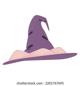Magic pointed wizard hat. Clothes Halloween party witch costume. Hand drawn doodle sketch. Stock vector illustration isolated on white background.
