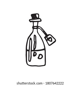 Magic poison bottle doodle element. Halloween decoration about esotericist and magic. 