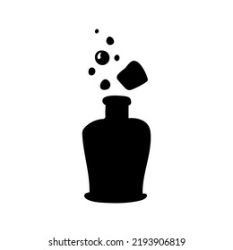 Magic poison bottle silhouette, isolated on white background. Vector illustration, traditional Halloween decorative element. Halloween silhouette black poison bottle - for design, decor or cricut