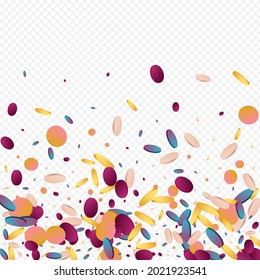 Magic Polka Carnival Transparent Background. Multicolored Flying Confetti Card. Independence Banner. Colorful Vector Illustration.