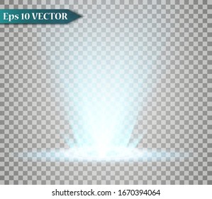 The magic portal of fantasy. Futuristic teleport. Light effect. Light rays of a night scene and sparks on a transparent background. Empty podium light effect. Disco club dance floor.
