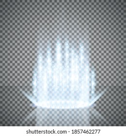 Magic portal of fantasy. Futuristic teleport. Light effect. Night scene light rays and sparks on a transparent background. Empty podium light effect. Disco dance floor club.