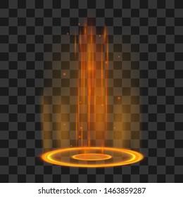 Magic portal. Futuristic orange and violet teleport. Vector fantasy light effect