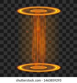 Magic portal. Futuristic orange and violet teleport. Vector fantasy light effect