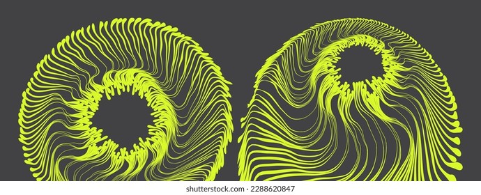 Agujero mágico del portal hecho de muchas tiras curvas. Resumen de teletransportador de vórtice de energía. Ciberespacio de realidad virtual. Diseño para banner, volante, afiche, portada o folleto. 3d vector en estilo tecnológico.