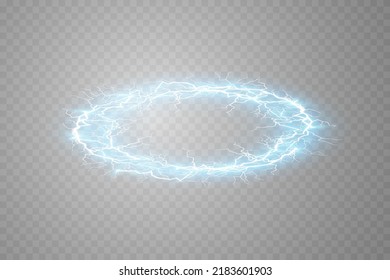 Magic portals on the night scene. Blue round holograms with rays of light and sparkles. Glowing futuristic teleport tunnel with copy space on black background
