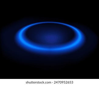 Magic portals on the night scene. Blue round holograms with rays of light and sparkles. Glowing futuristic teleport tunnel with copy space on black background.	