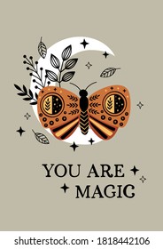 magic poster with bohemian moth on the moon
