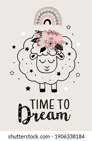 magic poster with cute floral sheep