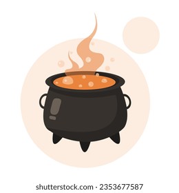 Magic pot with boiling potion, Halloween, witchcraft, vector illustration